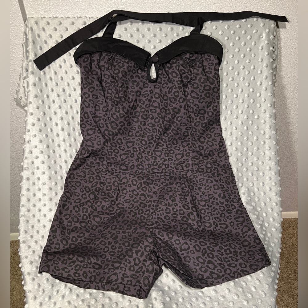 Sourpuss Leopard Print Romper XXL Purple and Black